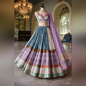Elegant Multi Color Digital Print Silk Lehenga Choli